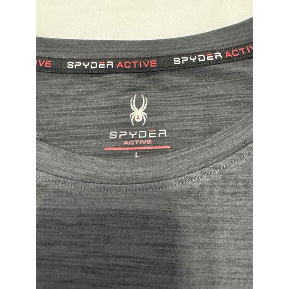 Spyder Black Zipper Pocket Short Sleeve Crew Neck Stretchy Athletic TShirt Large - Picture 4 of 9